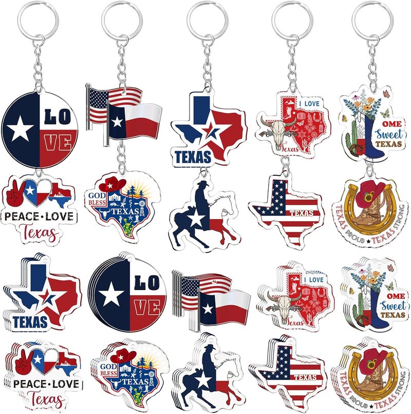 Trnayi 50 Pcs Texas Souvenirs Acrylic Keychain Gifts Bulk United State Texas Keychain Boots Love Buffalo Skull Hand Travel Gift Souvenirs for Women Men Friends - Image 1