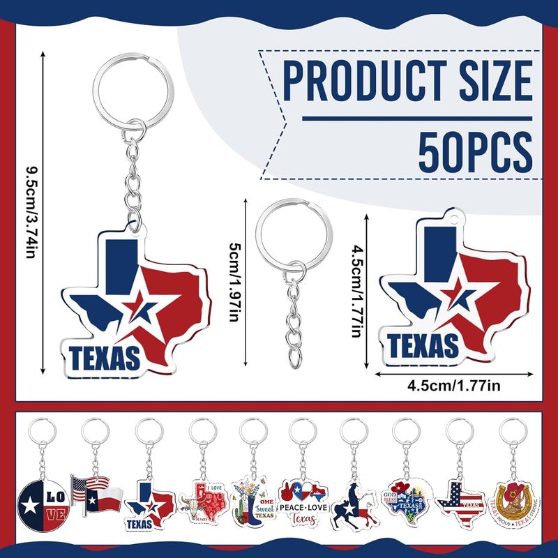 Trnayi 50 Pcs Texas Souvenirs Acrylic Keychain Gifts Bulk United State Texas Keychain Boots Love Buffalo Skull Hand Travel Gift Souvenirs for Women Men Friends - Image 2