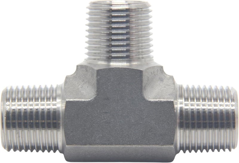 HFS (R) 304 Stainless Steel Forged Pipe Fitting Street Tee - Male MNPT 3-Way Tee Stainless (3/8" Male NPT) - Image 2