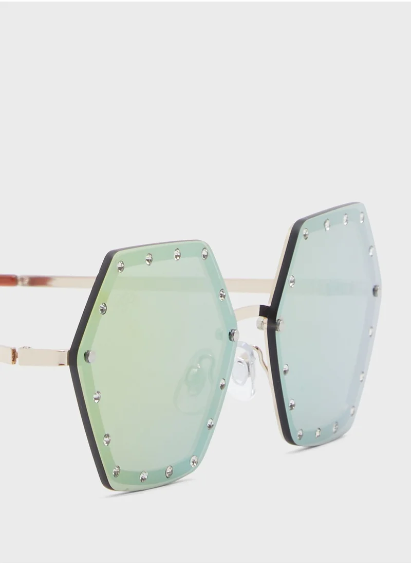 Jeepers Peepers Embellished Hexagon Sunglasses