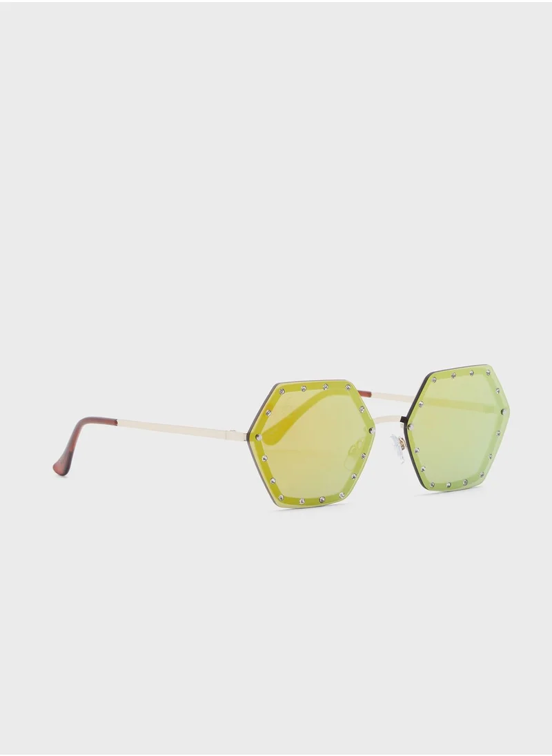 Jeepers Peepers Embellished Hexagon Sunglasses