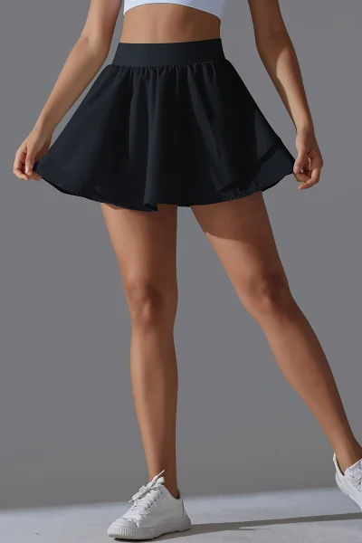 SVL High-Waist Skirt with Built-in Shorts and  Pocket - Black - SVL