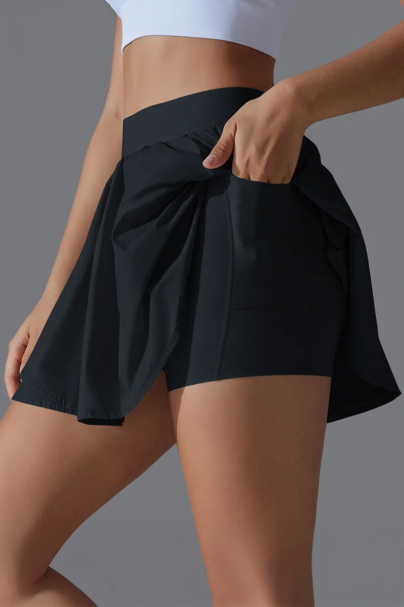Svl Black High-Waist Skirt with Built-in Shorts and  Pocket - Black - SVL for Women | Best Price UAE