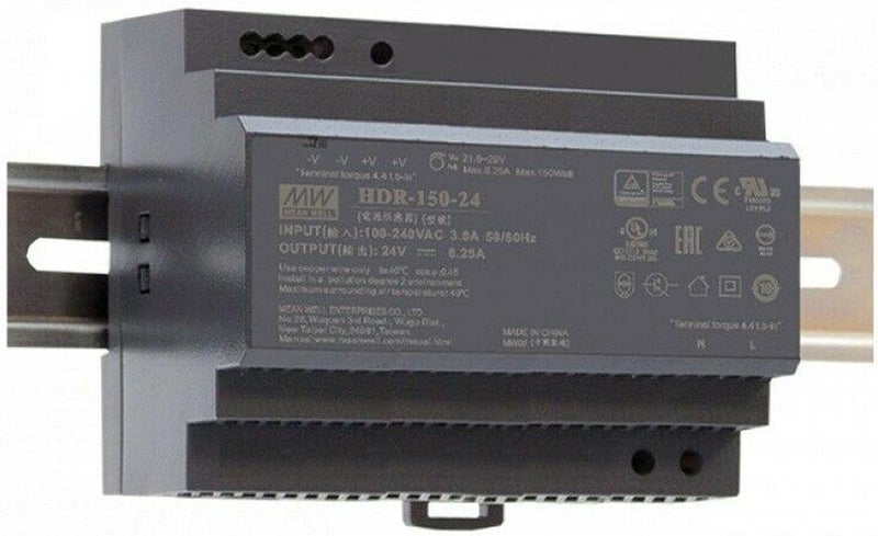 مين ويل مصدر طاقة HDR-150-24 150 واط 24 فولت 6.25 أمبير سكة دين DIN-Rail - Image 1