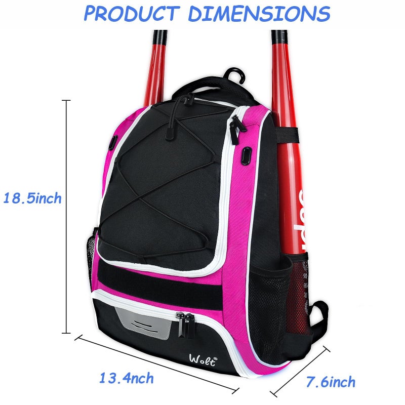 WOLT | Youth Baseball Backpack Bag for Baseball, Softball & T-Ball Equipment & Gear, Youth Boys and Adults, with Holder for Bat, Helmet, Glove, & Shoes Compartment & Fence Hook - Image 2