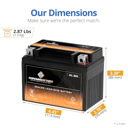 CB CHROMEBATTERY YTX4L-BS 12 V 50 CCA AGM – Maintenance-Free 4 Ah Battery for Mini ATV, Scooter, Pocket Bike – T3 Nut & Bolt Terminal – Fits TaoTao 50, Razor MX500 & More - Image 2
