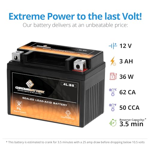 CB CHROMEBATTERY YTX4L-BS 12 V 50 CCA AGM – Maintenance-Free 4 Ah Battery for Mini ATV, Scooter, Pocket Bike – T3 Nut & Bolt Terminal – Fits TaoTao 50, Razor MX500 & More - Image 3
