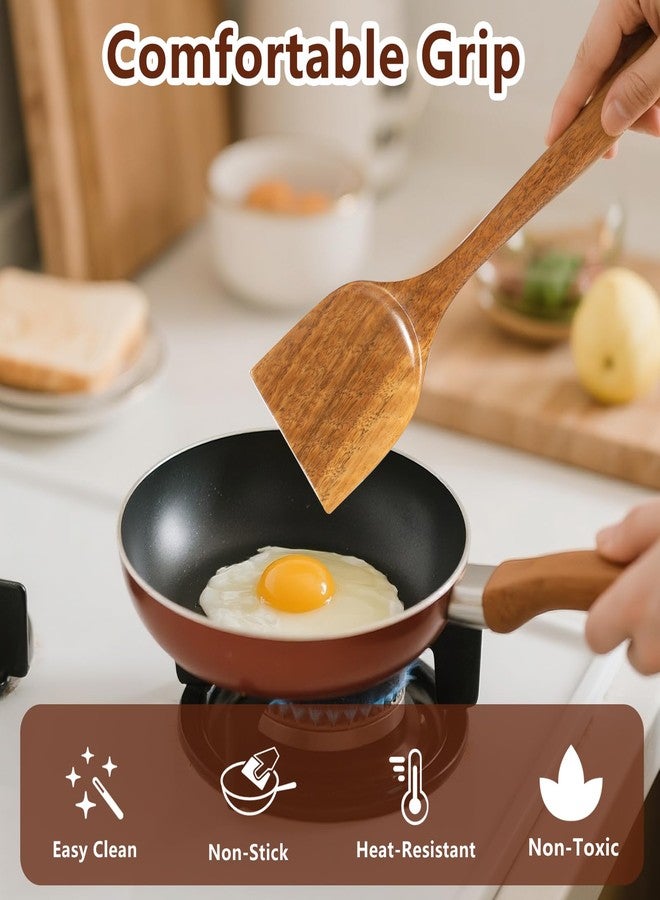 TEZZ Wooden Spatulas, 2 PCs Natural Acacia Wooden Cooking Utensils Set for Non-stick Pan Kitchen Tool, flipping and Wok Spatula, Wooden Spoons & Spurtle for Cooking - Image 2