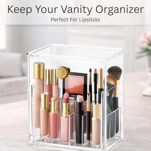 KREPS Makeup Brush Holder with Lid,360° Rotating Makeup Organizer, Nail Polish Perfume Lipstick Pen-Pencil Paint Brush Stationary Organizer, Multifunctional Dressing Table Storage (Crystal Clear) - Image 4
