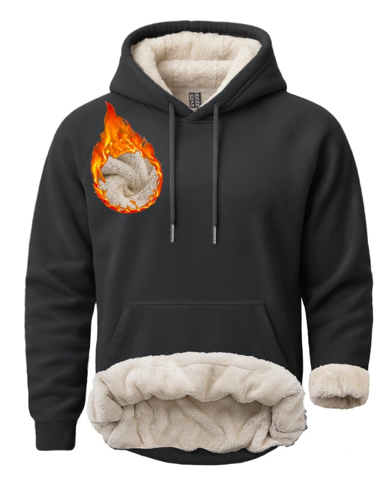 Boladeci Mens Sherpa Hoodie Sweatshirts Black Fleece Lined Pullover Heavy Duty Winter Cold Weather Warm Insulated XXL - Image 1