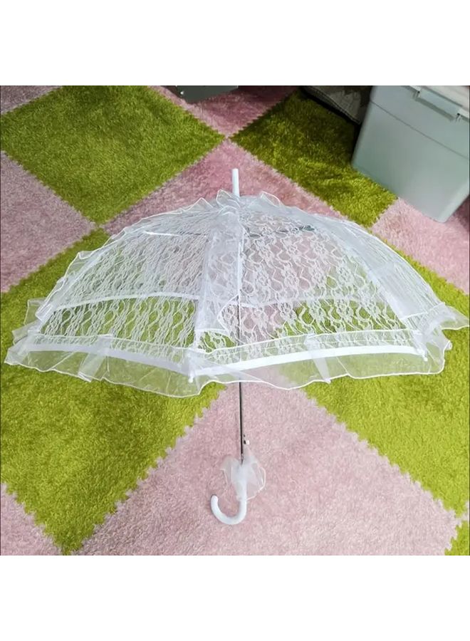 Elegant Sheer Lace Wedding Umbrella With Long Handle Lightweight Durable Plastic Bridal Photo Prop For Brides Bridesmaids Groomsmen Bridal Showers And Ceremonies White Fan Style Spring Summer Wedding Accessory Outdoor Decor - Image 2