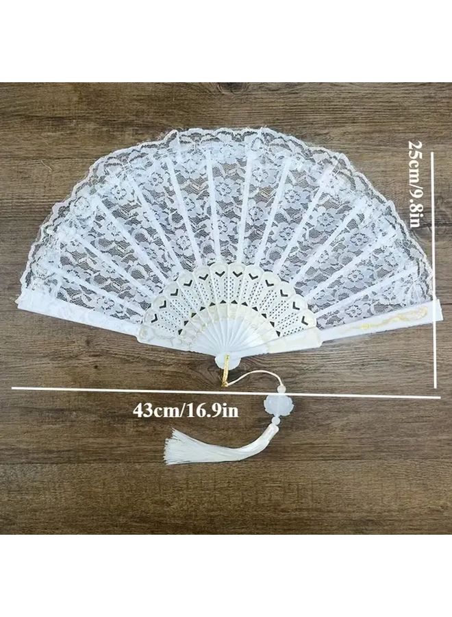 Elegant Sheer Lace Wedding Umbrella With Long Handle Lightweight Durable Plastic Bridal Photo Prop For Brides Bridesmaids Groomsmen Bridal Showers And Ceremonies White Fan Style Spring Summer Wedding Accessory Outdoor Decor - Image 5