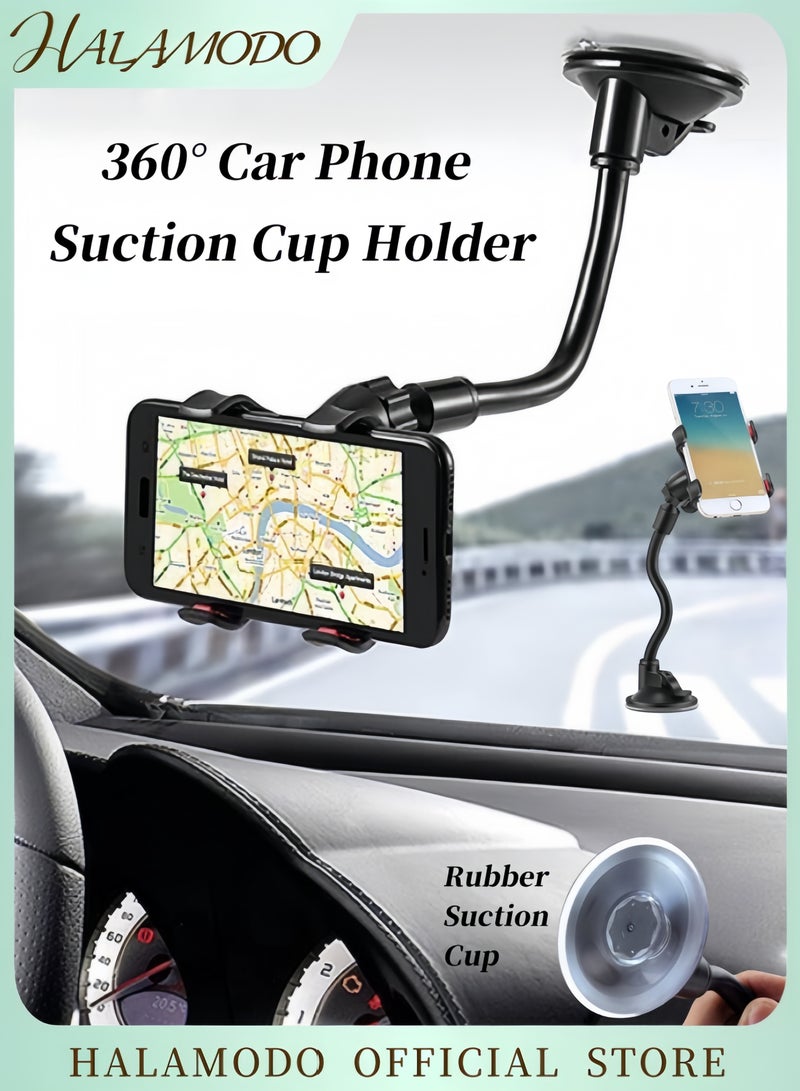 هالامودو حامل هاتف محمول متعدد الوظائف للسيارة، حامل هاتف على الزجاج الأمامي، يدور 360 درجة، ذراع طويل قابل للتعديل، متوافق مع معظم الهواتف الذكية - Image 1