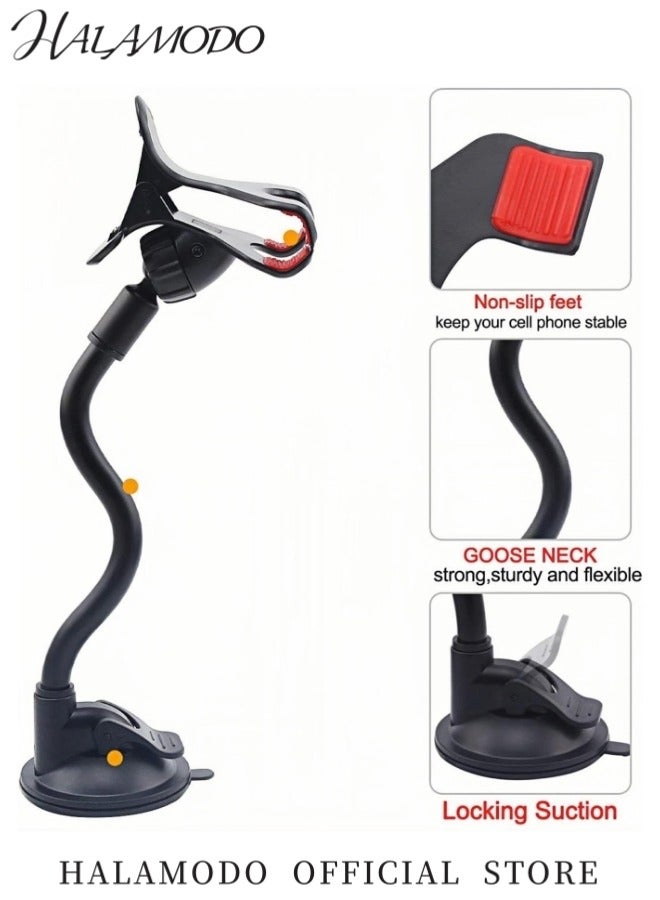 هالامودو حامل هاتف محمول متعدد الوظائف للسيارة، حامل هاتف على الزجاج الأمامي، يدور 360 درجة، ذراع طويل قابل للتعديل، متوافق مع معظم الهواتف الذكية - Image 3
