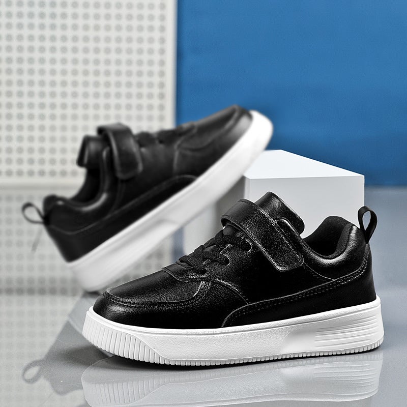 2024 Kids Anti-Slip Leather Sneakers Black and white 107
