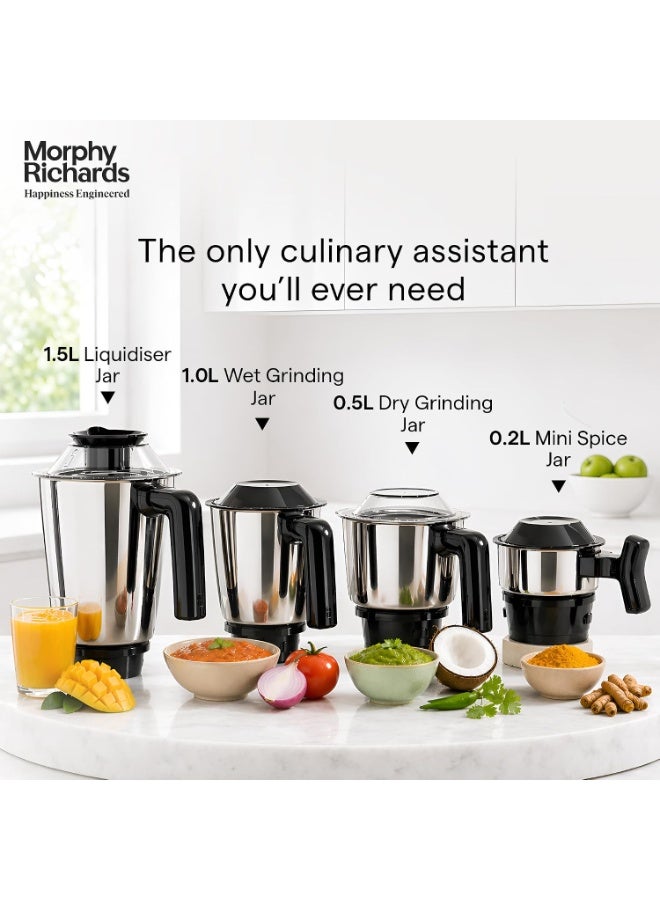 Morphy Richards GrindPro Maxx 1000W Mixer Grinder with 4 Jars | TasteMaxx Mode | Grinds even 4 Pepper Pods| Aesthetic LED Ring| Liquidizing Jar, Dry/Wet, Chutney, Spice Jar| 2-Yr Warranty【Black】 - Image 4