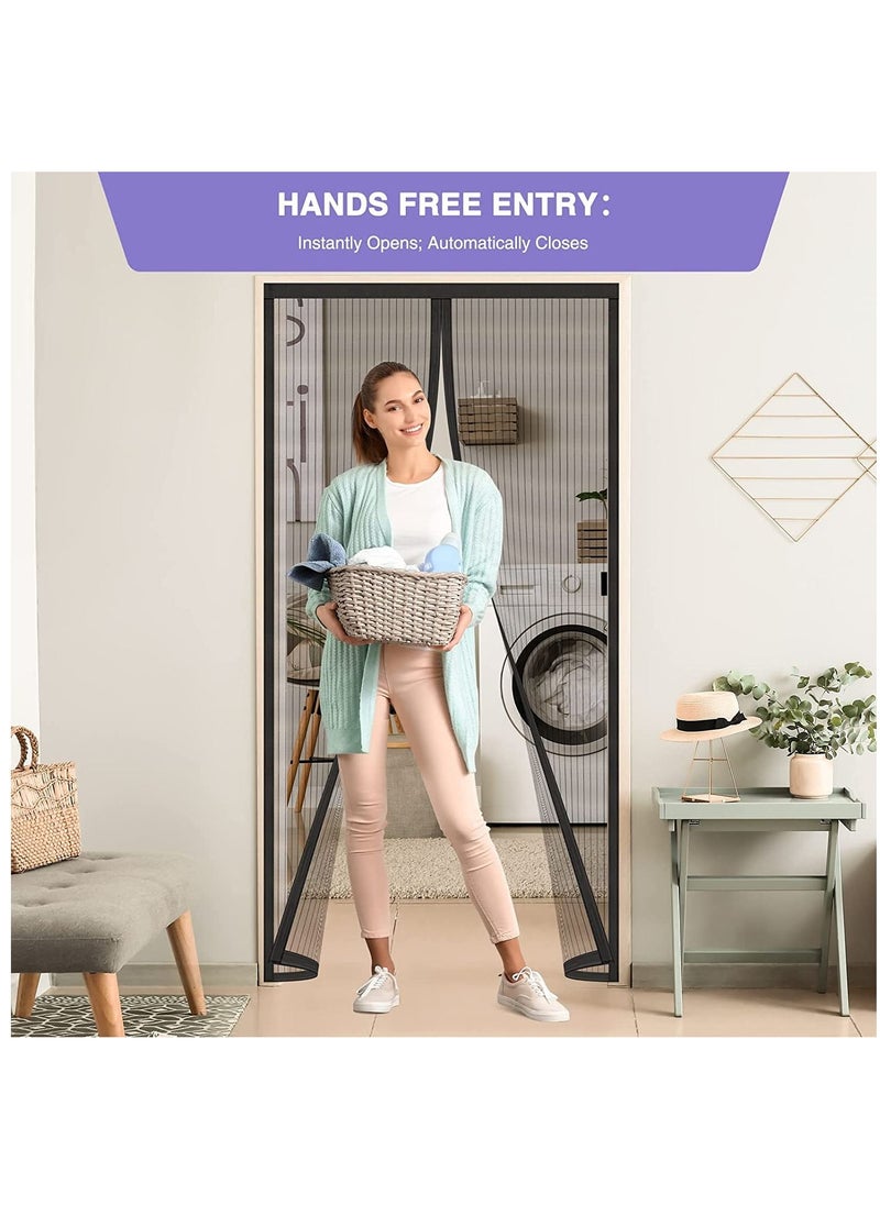 SYOSI - Magnetic Screen Door, Self Sealing Screen Door, Heavy Duty Door Screen Magnetic Closure Keep Bugs Out, Retractable Screen Door Mesh - Pet and Kid Friendly, Hands-Free Door Screen 100*230cm - Image 1