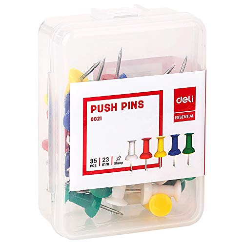 Deli W0021 Color Push Pin, Office Pin, Paper Pins, Office Stationery, Multicolor (23mm, 35pcs Per Pack) (Pack of 3) - Image 3