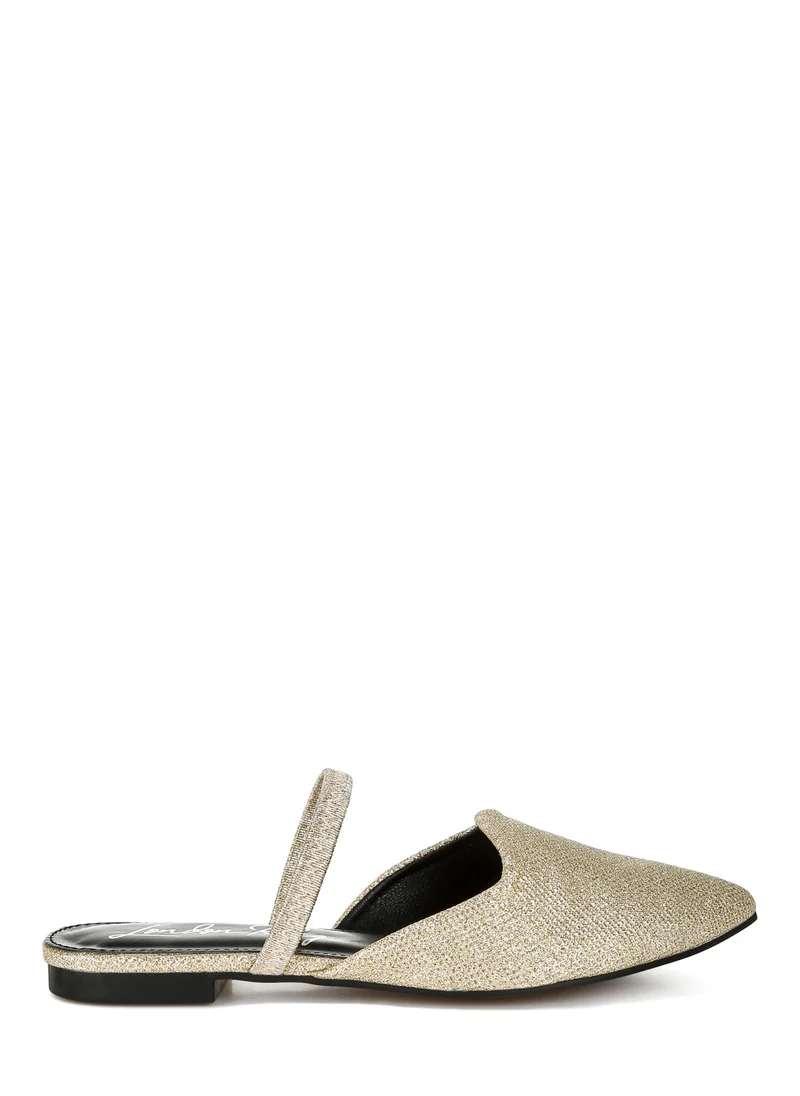 London Rag Glitter Faux Leather Flat Mules in Gold