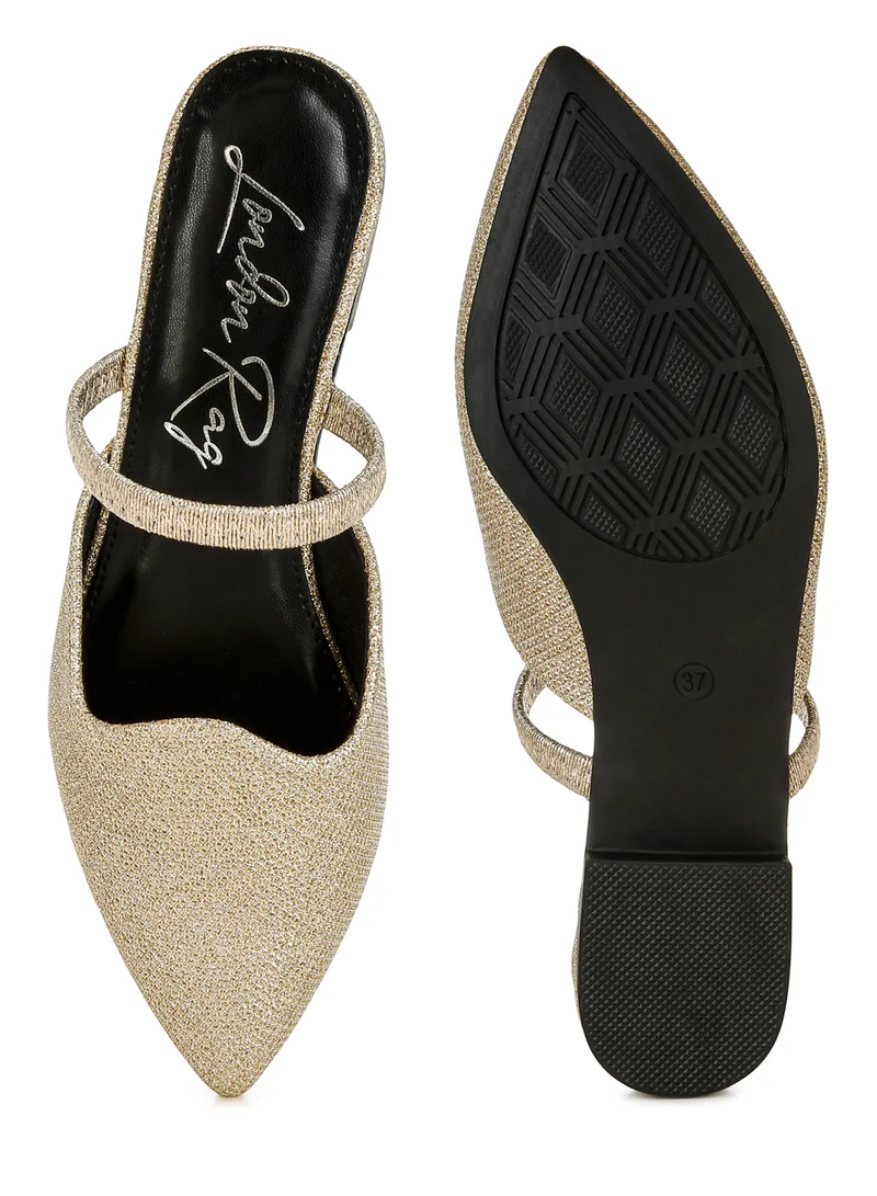 London Rag Glitter Faux Leather Flat Mules in Gold