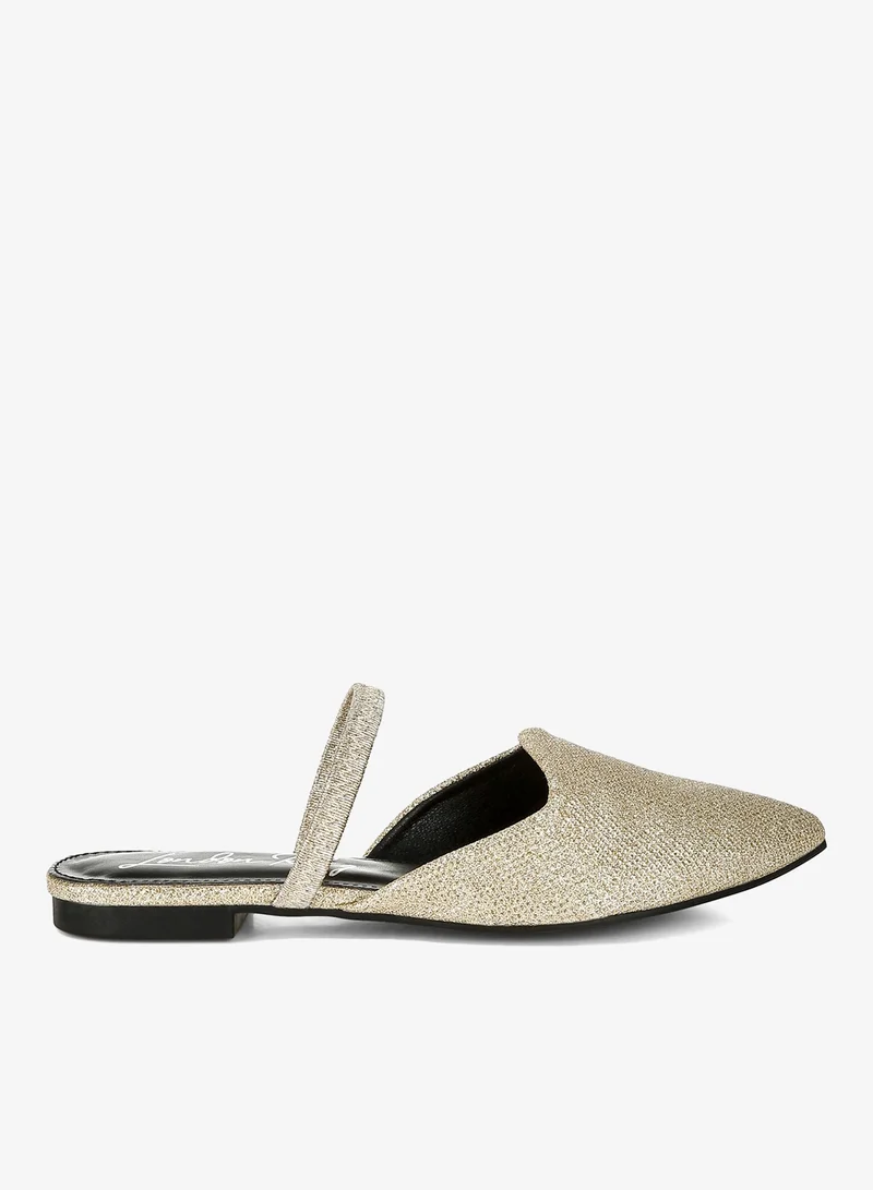Glitter Faux Leather Flat Mules in Gold