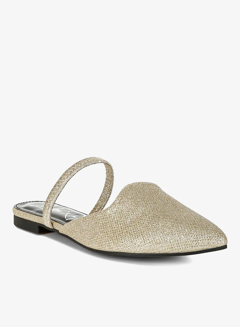London Rag Gold Glitter Faux Leather Flat Mules in Gold for Women | Best Price UAE