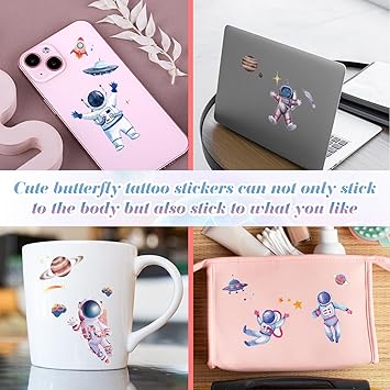 Amaxiu 12 Sheets Glitter Space Temporary Tattoo for Kids Astronauts Planet Fake Tattoos Stickers Bling Cute Rocketship Tattoo Water Transfer Tattoo Face Arm Body Sticker for Children Boys Party Favor - Image 5