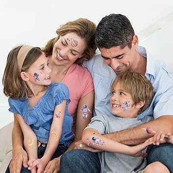 Amaxiu 12 Sheets Glitter Space Temporary Tattoo for Kids Astronauts Planet Fake Tattoos Stickers Bling Cute Rocketship Tattoo Water Transfer Tattoo Face Arm Body Sticker for Children Boys Party Favor - Image 3