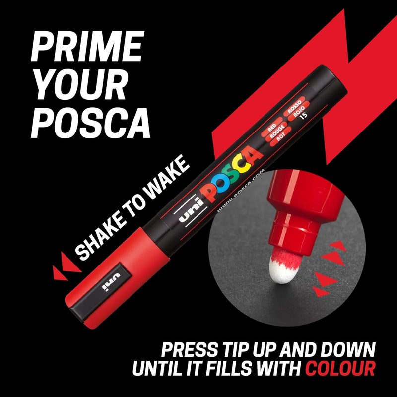 Posca 4 Paint Markers, 5M Medium Set of Mono-Colors with Reversible Tips - Image 3