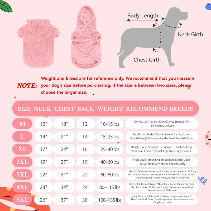 Waoduld 4XL Dog Sweaters for Large Dogs,Dog Hoodie,Warm Fuzzy Fleece Sweatshirt with Hood & Pocket,Leash Hole,Cozy Cold Weather Pet Clothes Sweater Hoodie for Large Dogs(Pink,4XL) - Image 2