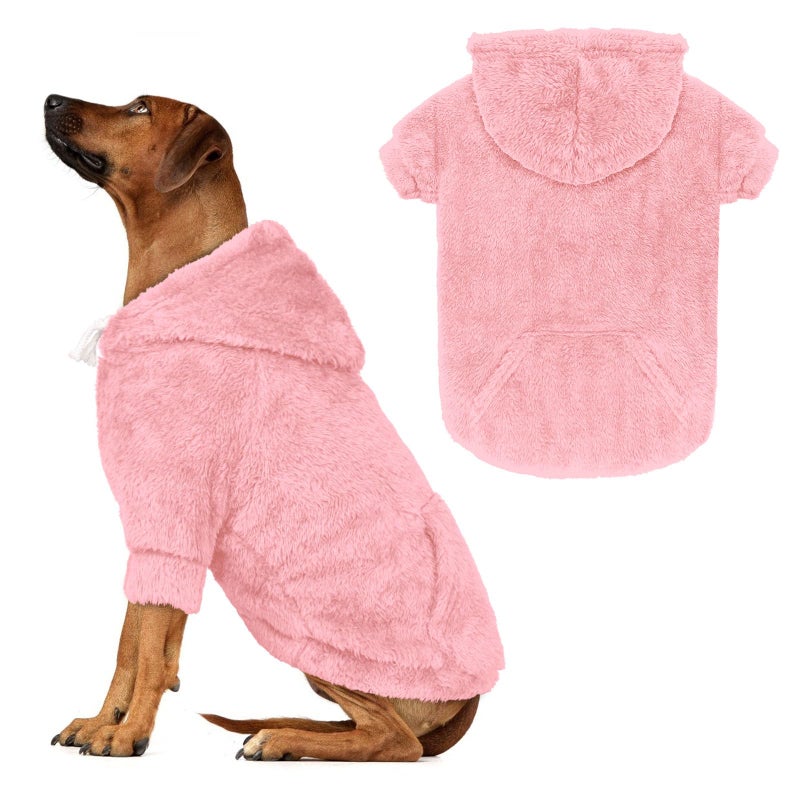 Waoduld 4XL Dog Sweaters for Large Dogs,Dog Hoodie,Warm Fuzzy Fleece Sweatshirt with Hood & Pocket,Leash Hole,Cozy Cold Weather Pet Clothes Sweater Hoodie for Large Dogs(Pink,4XL) - Image 1