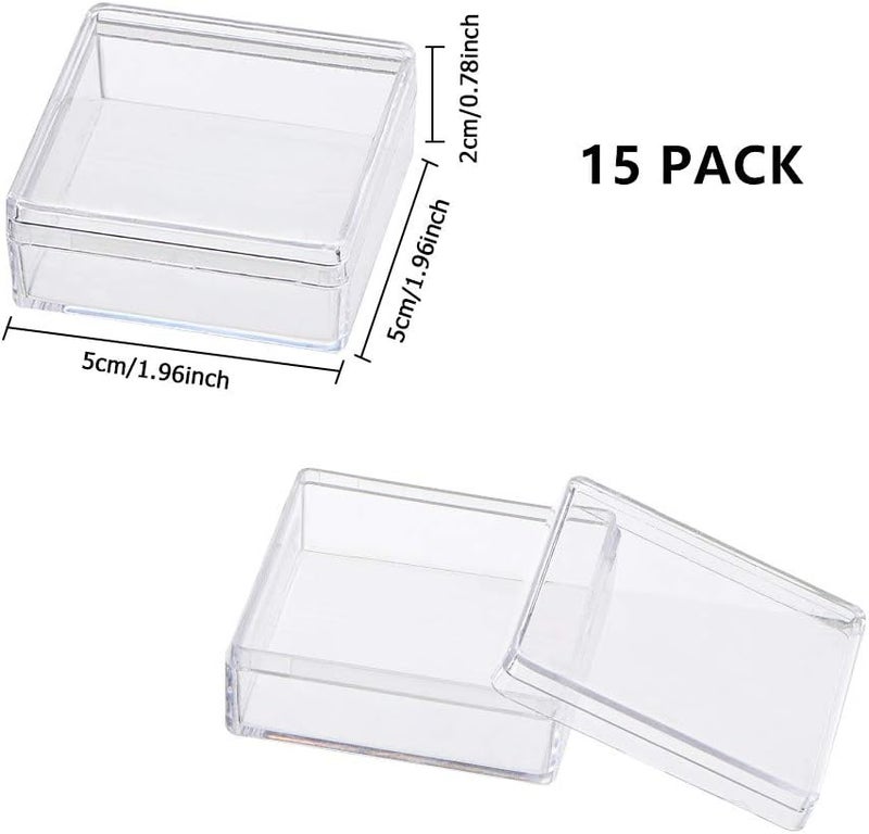 BENECREAT 15 Pack 5 x 5 x 2 cm Square Highly Transparent Plastic Beads Storage Container Box Case for Beauty Items, Small Beads, Jewellery Accessories and Other Small Items - Image 2