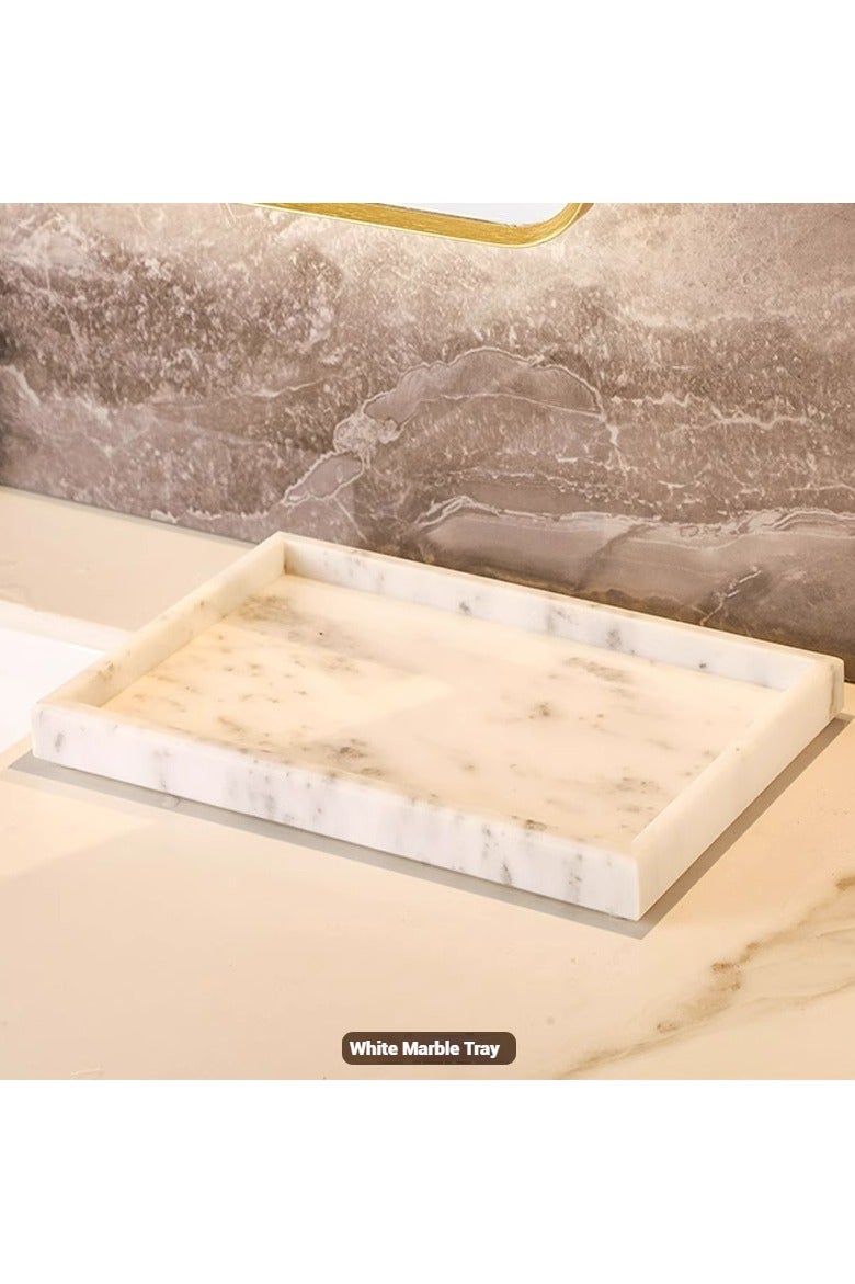 FUKE Marble Vanity Decorative Tray for Jewelry, Cosmetics, Candles, Lotion, Shampoo, and Perfume for Dresser and Bathroom - Image 1