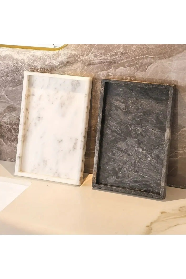 FUKE Marble Vanity Decorative Tray for Jewelry, Cosmetics, Candles, Lotion, Shampoo, and Perfume for Dresser and Bathroom - Image 2