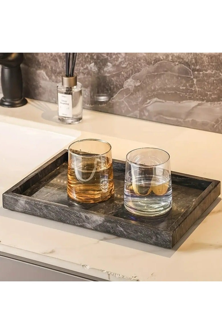 FUKE Marble Vanity Decorative Tray for Jewelry, Cosmetics, Candles, Lotion, Shampoo, and Perfume for Dresser and Bathroom - Image 3