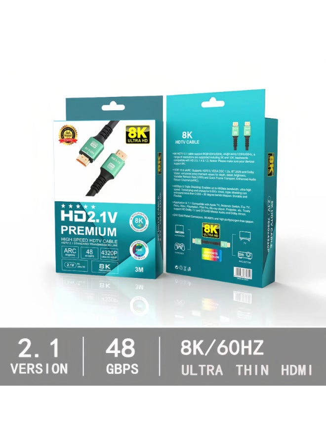 HDMI Hd Line 8K2.1 Version Computer TV Projector Monitor Set Top Box HDMI Cable Data Cable-Color:8khdmi Hd Cable Version 2.1-Line Length:5m - Image 1