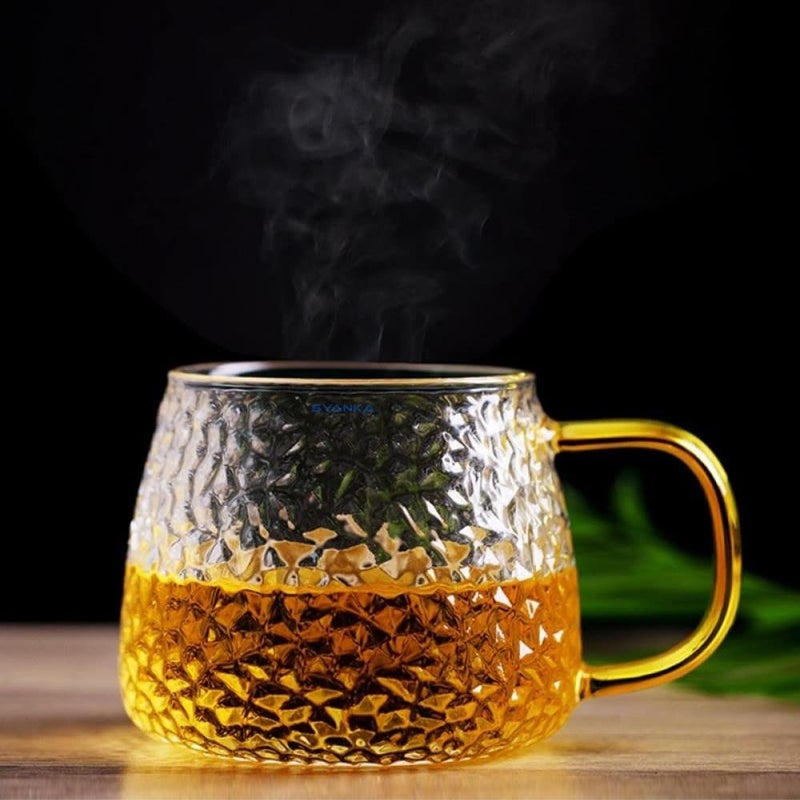 SYANKA Italian Premium Glass Coffee Mug Tea Cups Set of 4 410 ML Transparent Golden Handle Brewing Tea Glass Mugs Perfect for Americano Cappuccinos Lemon Tea Green Tea and Beverage - Image 1