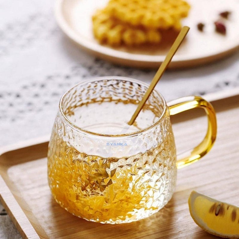 SYANKA Italian Premium Glass Coffee Mug Tea Cups Set of 4 410 ML Transparent Golden Handle Brewing Tea Glass Mugs Perfect for Americano Cappuccinos Lemon Tea Green Tea and Beverage - Image 5