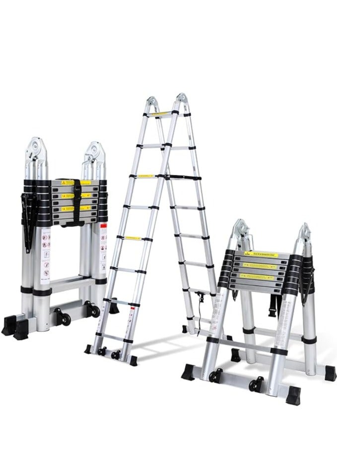 Aluminium Folding Telescopic Ladder, 5 m Extendable Ladder, Non Slip Aluminum Ladder, Stair Ladder, Multifunction Ladder, Extendable Telescopic Ladder with 150kg Load Capacity - Image 1