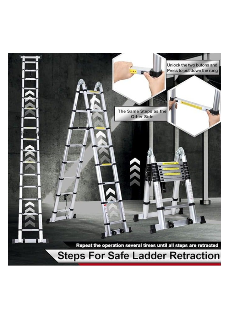 Aluminium Folding Telescopic Ladder, 5 m Extendable Ladder, Non Slip Aluminum Ladder, Stair Ladder, Multifunction Ladder, Extendable Telescopic Ladder with 150kg Load Capacity - Image 4