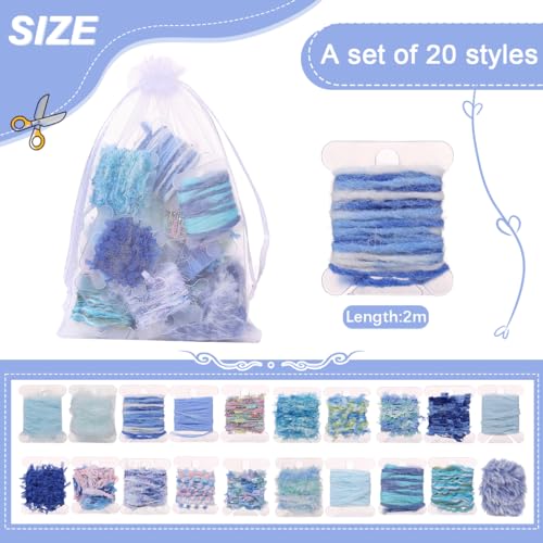 RACIOCK 20 Pcs of 2-Yard Original Art Yarns - for DIY Art Yarns for Jewelry Making, Junk Magazines, Knitting, Crafts, Textile Decorative, Tassels, Vintage Yarn Card Making (Blue) - Image 2