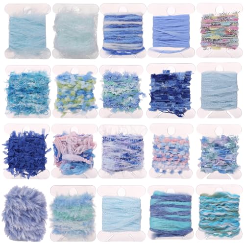 RACIOCK 20 Pcs of 2-Yard Original Art Yarns - for DIY Art Yarns for Jewelry Making, Junk Magazines, Knitting, Crafts, Textile Decorative, Tassels, Vintage Yarn Card Making (Blue) - Image 1