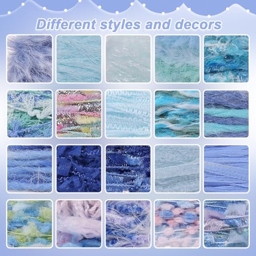 RACIOCK 20 Pcs of 2-Yard Original Art Yarns - for DIY Art Yarns for Jewelry Making, Junk Magazines, Knitting, Crafts, Textile Decorative, Tassels, Vintage Yarn Card Making (Blue) - Image 3