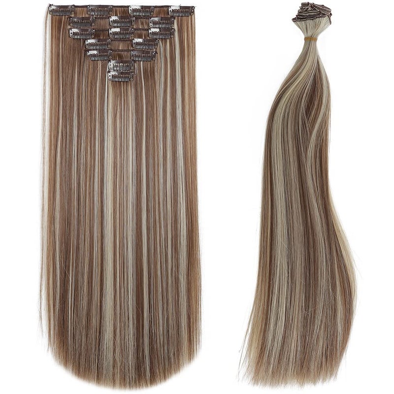 SYXLCYGG Brown Hair Extensions Synthetic Girl Hair Extension Clip In 22 Straight Cheap Hair Piece Women Natural FluffyNot Tangled