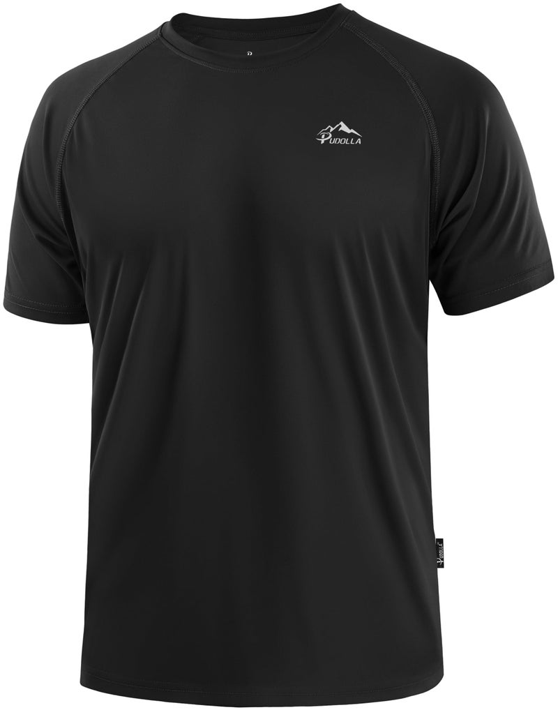 Pudolla Men's Rashguard Swim Shirts Short Sleeve UPF 50+ Sun Protection SPF Quick Dry Water Shirt(Black L) - Image 1