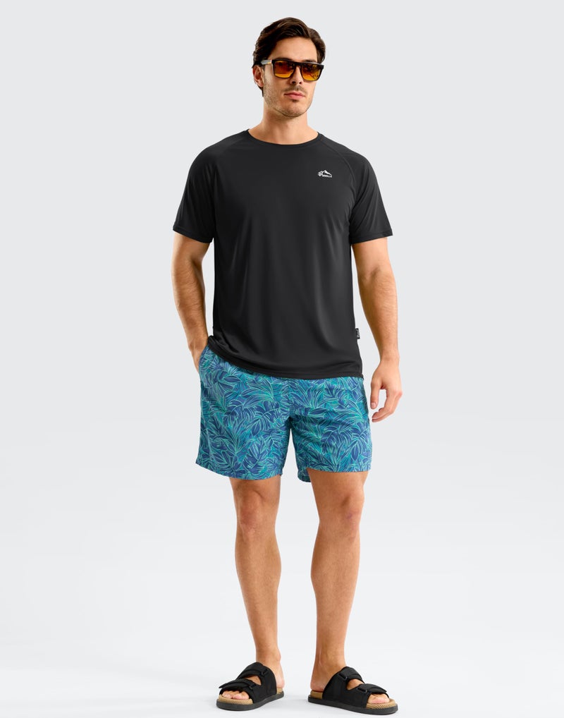 Pudolla Men's Rashguard Swim Shirts Short Sleeve UPF 50+ Sun Protection SPF Quick Dry Water Shirt(Black L) - Image 3