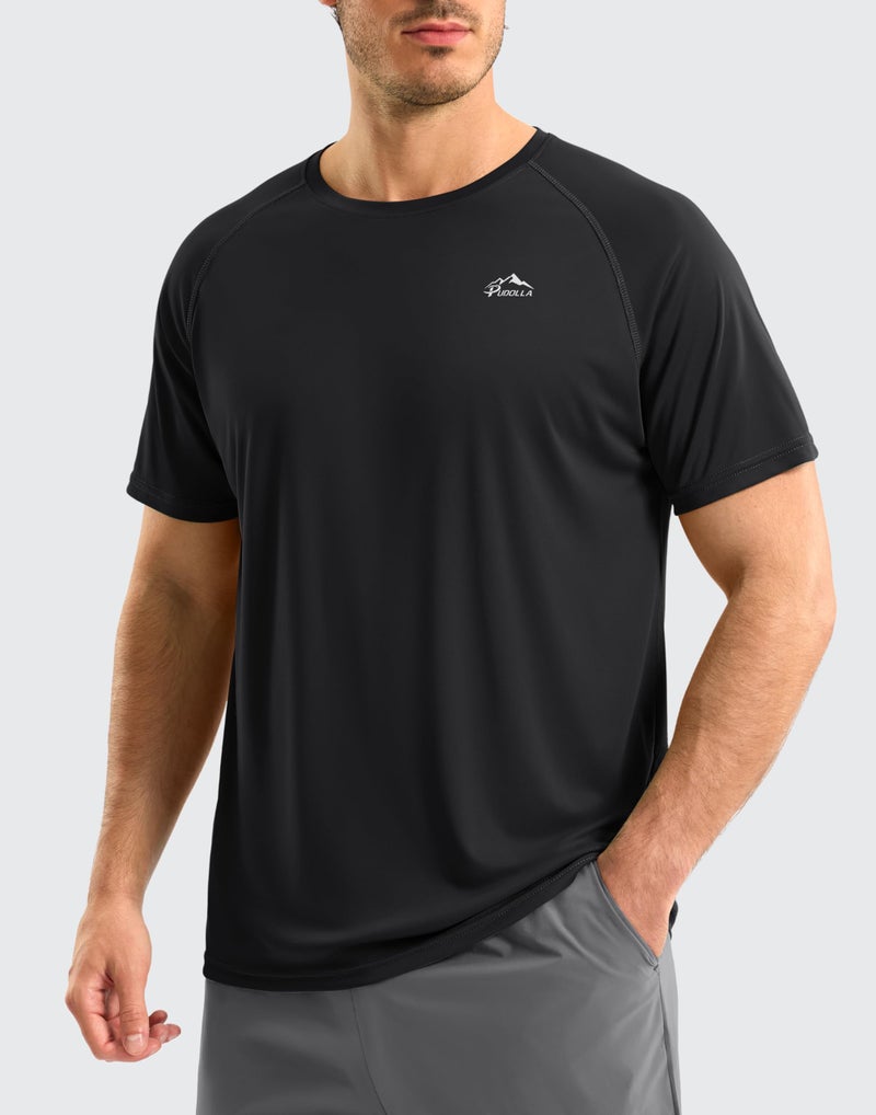 Pudolla Men's Rashguard Swim Shirts Short Sleeve UPF 50+ Sun Protection SPF Quick Dry Water Shirt(Black L) - Image 2