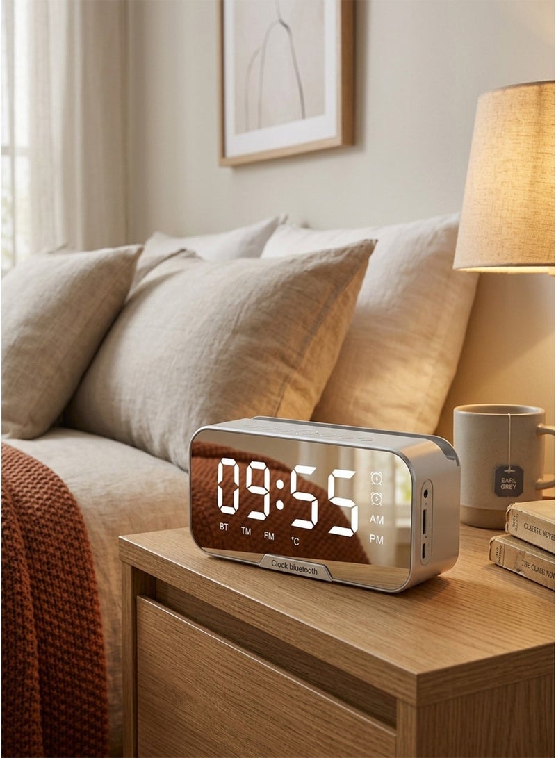 Multifunctional Digital Alarm Clock with Bluetooth Speaker, FM Radio & Phone Holder – Dual Alarm, Temperature Display, Clear Stereo Sound with Strong Bass, Supports Bluetooth/TF Card/USB/AUX Input, Compact Elegant Design for Bedroom, Office & Travel - Image 1