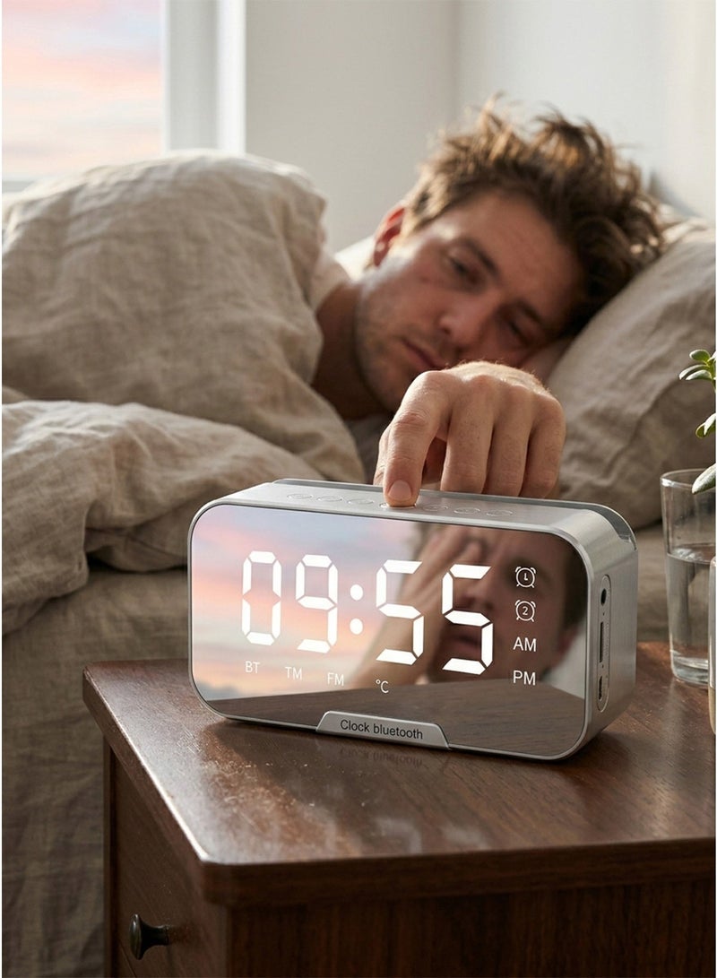 Multifunctional Digital Alarm Clock with Bluetooth Speaker, FM Radio & Phone Holder – Dual Alarm, Temperature Display, Clear Stereo Sound with Strong Bass, Supports Bluetooth/TF Card/USB/AUX Input, Compact Elegant Design for Bedroom, Office & Travel - Image 2
