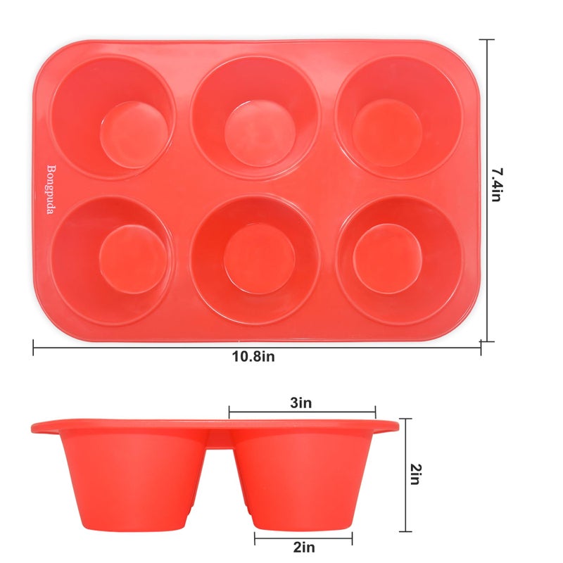 Bongpuda Silicone Large Muffin Pan 2 Pack,6 Cup Large Silicone Cupcake Pan,Non-Stick Jumbo Muffin Pans,Food Grade Cupcake Molds,Perfect for Egg Muffin,Big Cupcake - Image 3